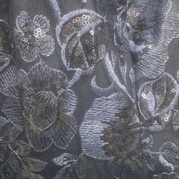 Navy Off-Shoulder High-Low Formal Dress With Sequined Lace Bodice & Bow Tie Wais - Picture 7 of 7